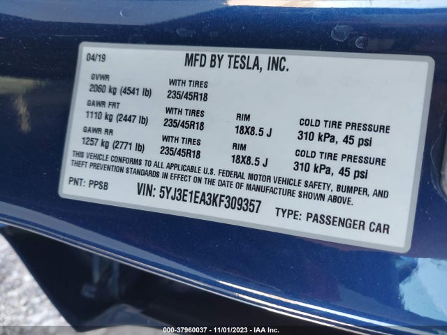 Tesla MODEL 3 2019 5YJ3E1EA3KF309357 Image 21