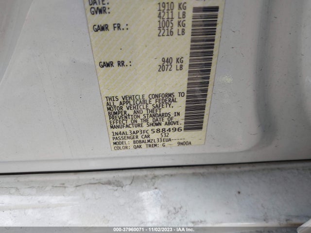 2015 NISSAN ALTIMA 2.5 SV VIN: 1N4AL3AP3FC588496