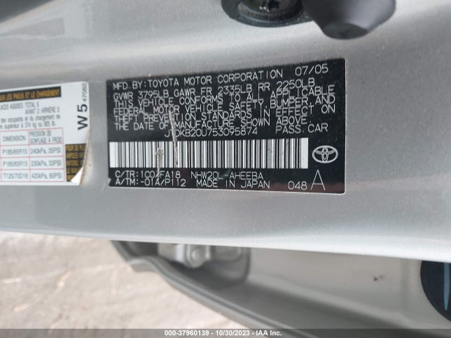 2005 TOYOTA PRIUS VIN: JTDKB20U753095874