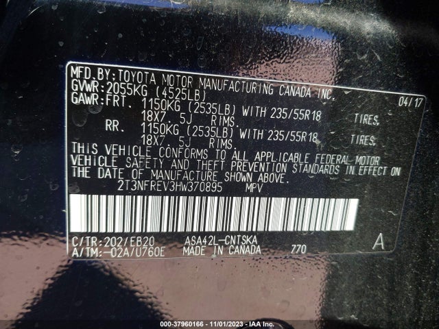 2017 TOYOTA RAV4 SE VIN: 2T3NFREV3HW370895