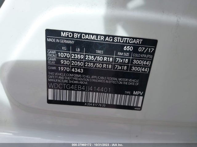 WDCTG4EB4JJ414401 Mercedes-Benz Gla Gla 250