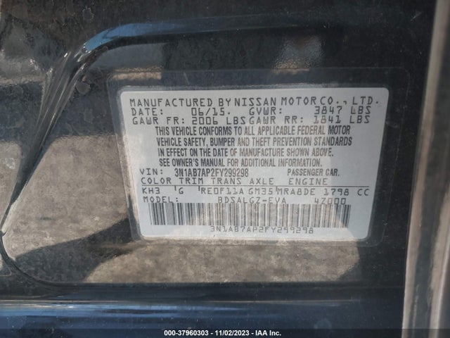 2015 NISSAN SENTRA SL VIN: 3N1AB7AP2FY299298