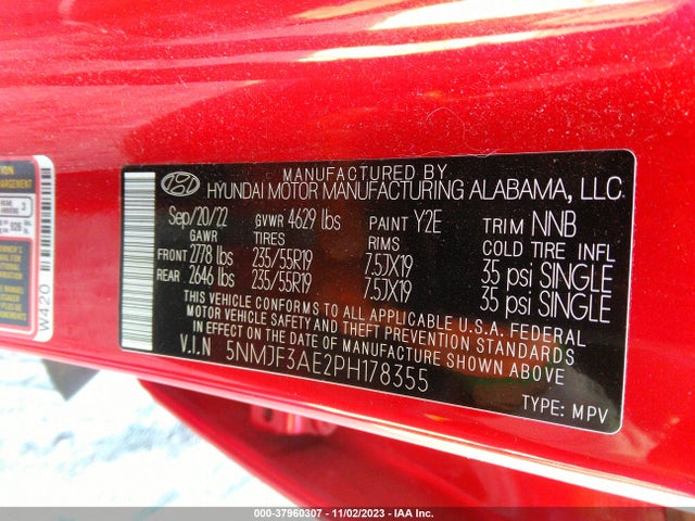 2023 HYUNDAI TUCSON SEL VIN: 5NMJF3AE2PH178355