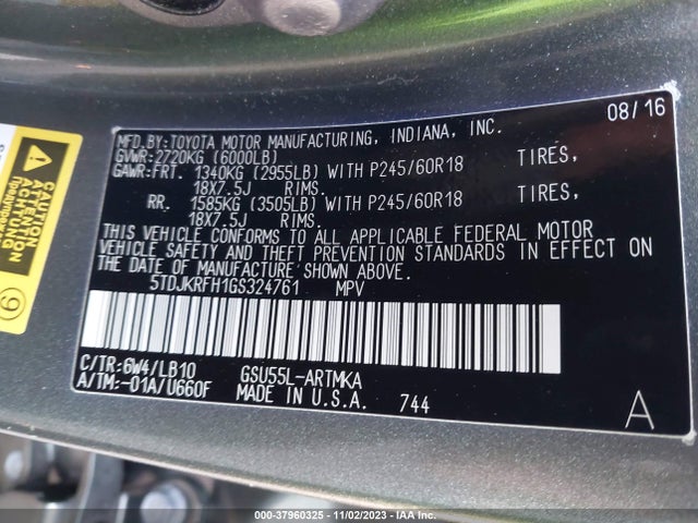 Toyota Highlander Xle 2016 5TDJKRFH1GS324761 Image 9