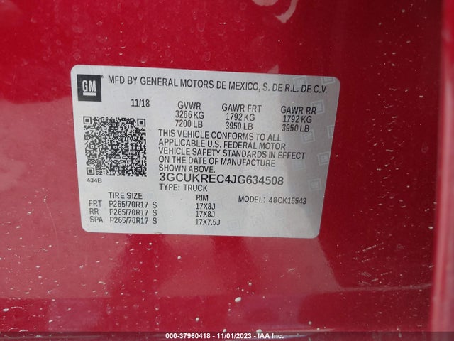 2018 CHEVROLET SILVERADO 1500 1LT VIN: 3GCUKREC4JG634508