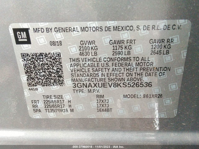 Chevrolet EQUINOX LT 2019 3GNAXUEV8KS526536 Image 9