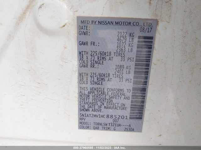 Nissan Rogue Sl 2017 5N1AT2MV1HC885201 Image 9