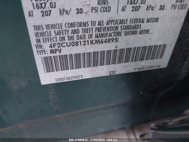 2001 MAZDA TRIBUTE ES V6/LX V6 VIN: 4F2CU08121KM64895