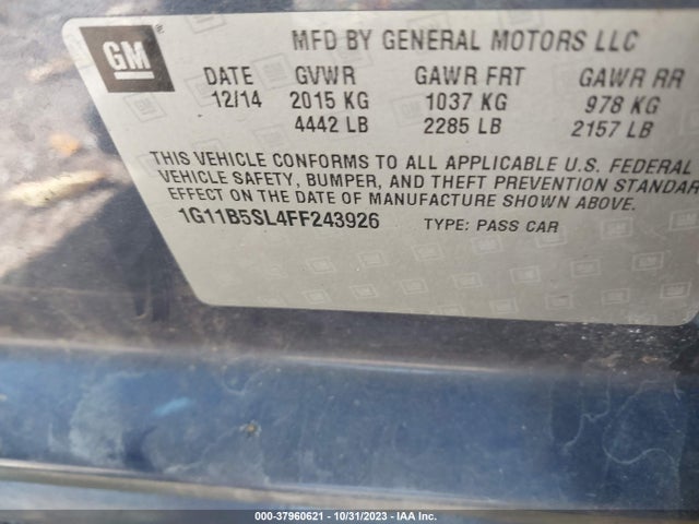 Chevrolet MALIBU LS 2015 1G11B5SL4FF243926 Image 9