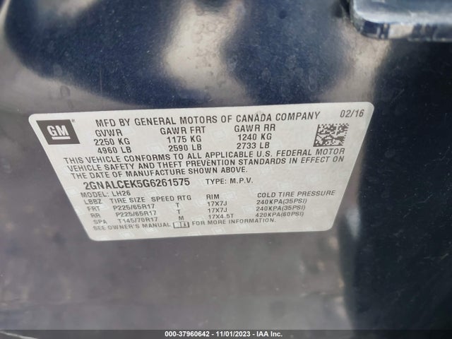 Chevrolet EQUINOX LT 2016 2GNALCEK5G6261575 Image 9