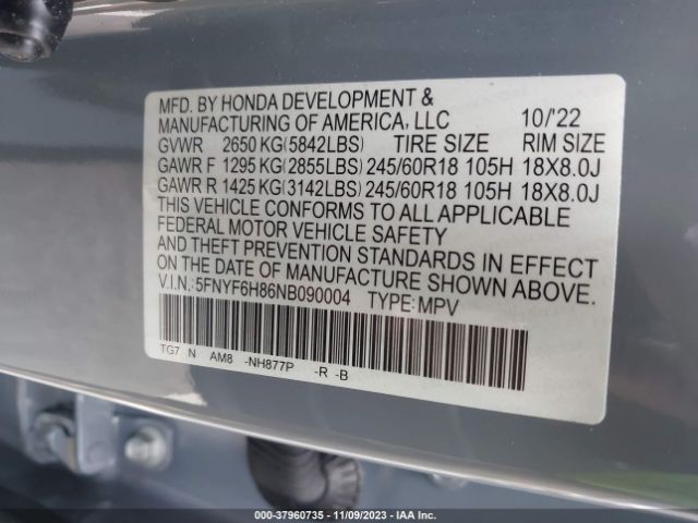 Honda Pilot Awd Trailsport 2022 5FNYF6H86NB090004 Image 9