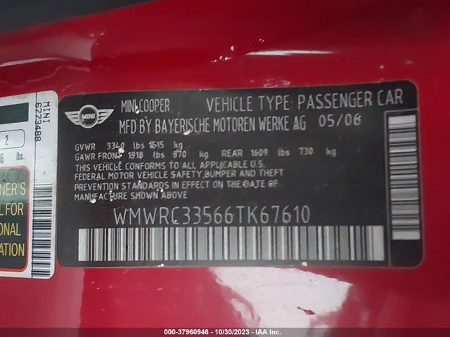 2006 MINI COOPER WMWRC33566TK67610 Photo 8