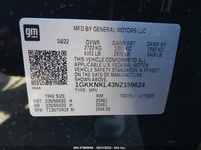 GMC Acadia Fwd Sle 2022 1GKKNKL43NZ159624 Image 9