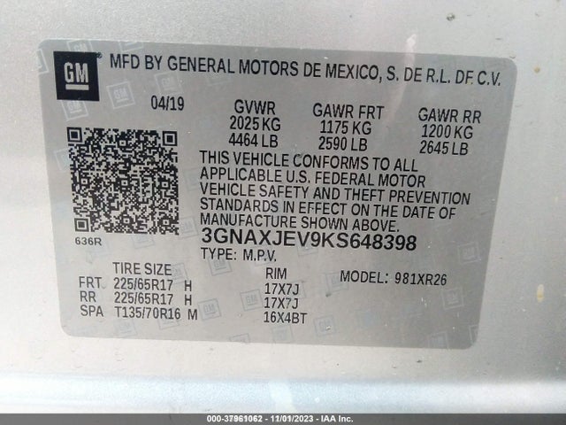 Chevrolet EQUINOX LT 2019 3GNAXJEV9KS648398 Image 9
