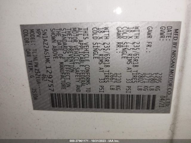 5N1AZ2AS1MC129757 Nissan MURANO S