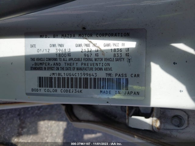 2012 MAZDA MAZDA3 I SPORT VIN: JM1BL1UG4C1599643