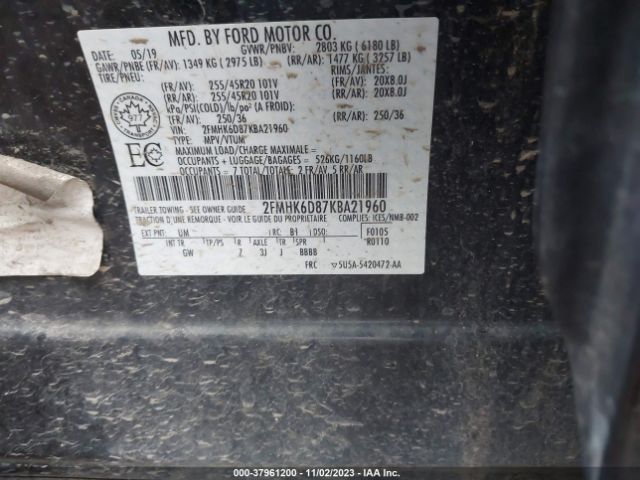2FMHK6D87KBA21960 Ford Flex Limited