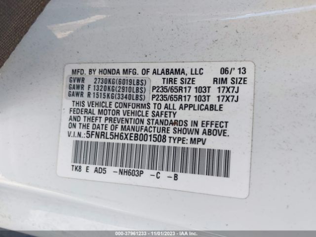5FNRL5H6XEB001508 Honda Odyssey Ex-l
