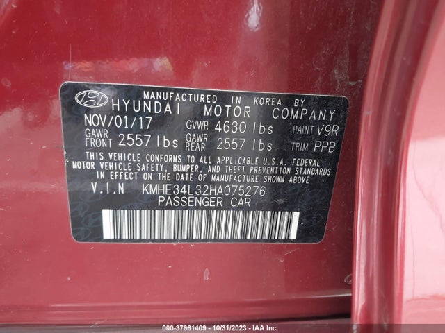2017 HYUNDAI SONATA HYBRID LIMITED VIN: KMHE34L32HA075276