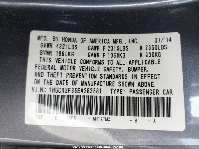 Honda Accord Ex-l 2014 1HGCR2F86EA283681 Image 9