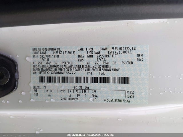 2021 FORD F-150 XL VIN: 1FTEX1CB0MKE85772