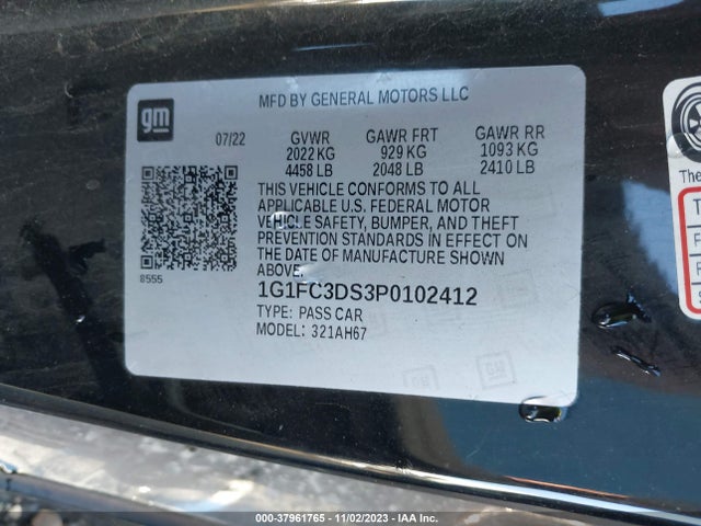 2023 CHEVROLET CAMARO RWD 2LT VIN: 1G1FC3DS3P0102412