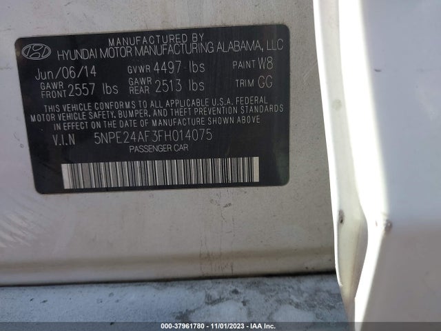 2015 HYUNDAI SONATA SE VIN: 5NPE24AF3FH014075