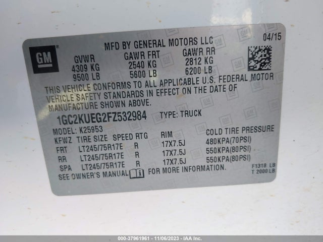2015 CHEVROLET SILVERADO 2500HD WT VIN: 1GC2KUEG2FZ532984
