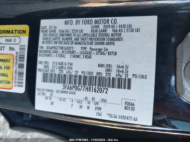 Ford FUSION S 2017 3FA6P0G77HR162072 Image 9
