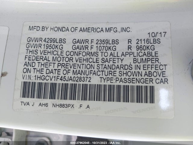 Honda ACCORD EX 2018 1HGCV1F45JA028372 Image 9