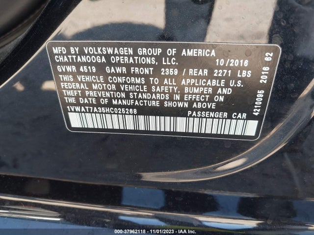 1VWAT7A35HC025268 Volkswagen Passat 1.8t S
