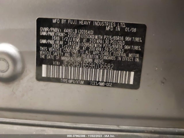 2009 SUBARU FORESTER 2.5X VIN: JF2SH61659H706582
