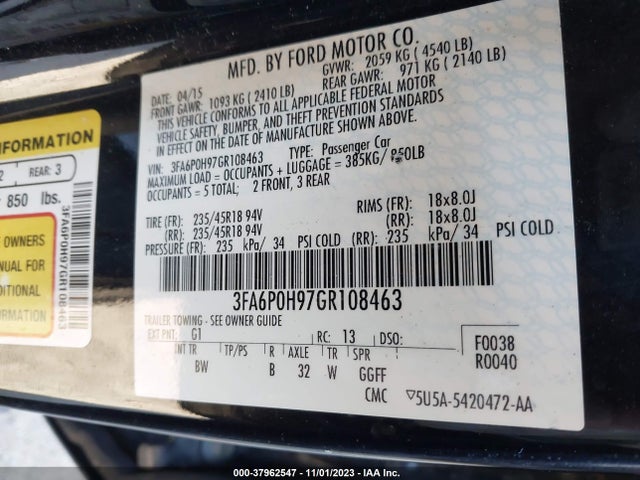 Ford FUSION SE 2016 3FA6P0H97GR108463 Image 9