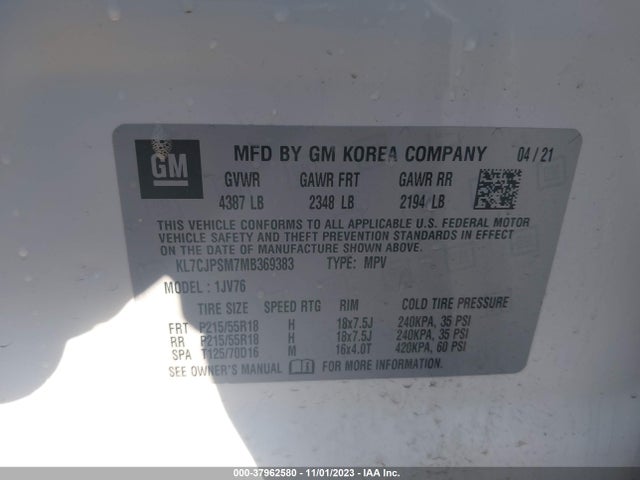 Chevrolet Trax Awd Lt 2021 KL7CJPSM7MB369383 Image 9