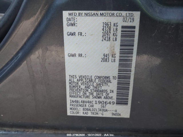 Nissan Altima 2.5 S 2019 1N4BL4BV4KC190649 Image 9
