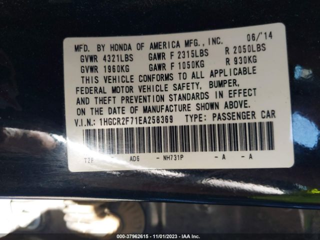 1HGCR2F71EA258369 Honda ACCORD EX