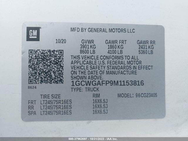 Chevrolet Express Cargo Rwd 2500 Regular 2021 1GCWGAFP9M1153816 Image 9