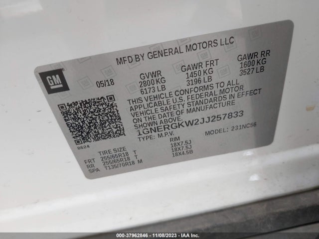 Chevrolet Traverse Lt Cloth 2018 1GNERGKW2JJ257833 Image 9