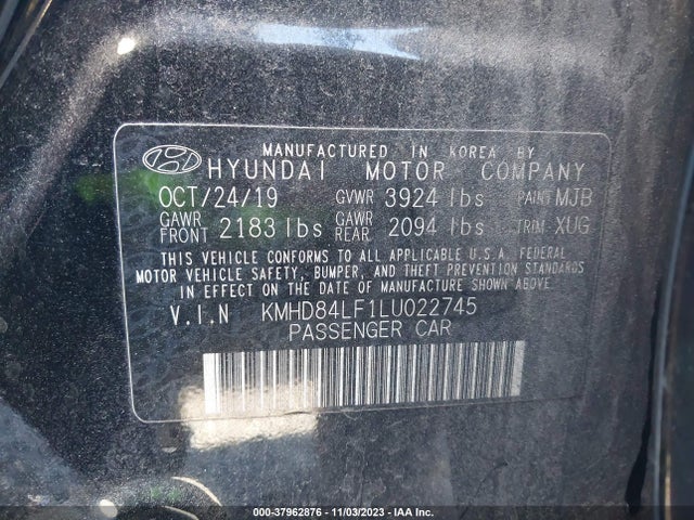 2020 HYUNDAI ELANTRA SEL VIN: KMHD84LF1LU022745