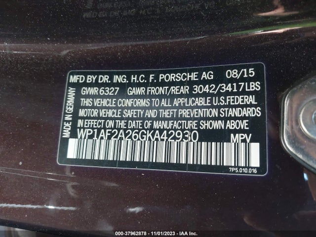 2016 PORSCHE CAYENNE DIESEL VIN: WP1AF2A26GKA42930