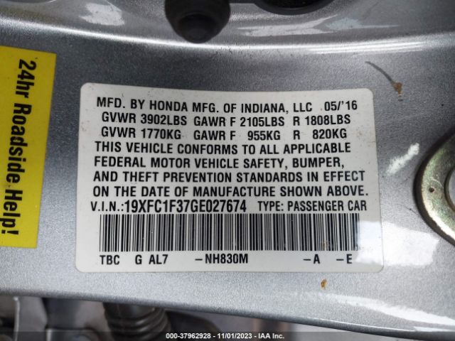 19XFC1F37GE027674 Honda Civic Ex-t