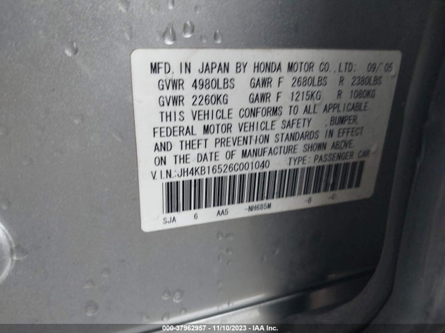 2006 ACURA RL 3.5 VIN: JH4KB16526C001040