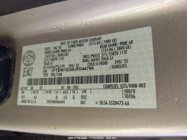 1FTEW1EG0JFD44796 Ford F-150 King Ranch