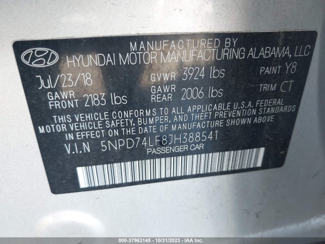2018 HYUNDAI ELANTRA SE VIN: 5NPD74LF8JH388541