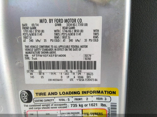 Ford F-150 Xlt 2014 1FTFW1EFXEFB14006 Image 9