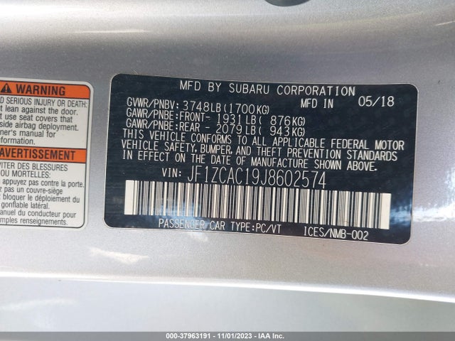 2018 SUBARU BRZ LIMITED VIN: JF1ZCAC19J8602574