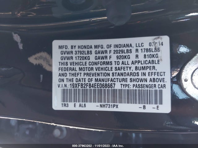 Honda CIVIC EX 2014 19XFB2F84EE068667 Image 9