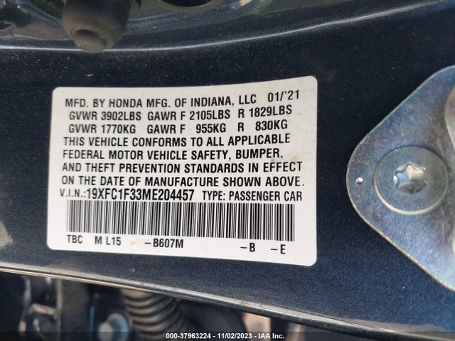 Honda CIVIC EX 2021 19XFC1F33ME204457 Image 9