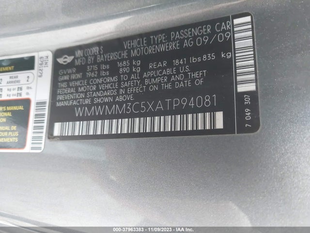 2010 MINI COOPER S CLUBMAN WMWMM3C5XATP94081 Photo 8