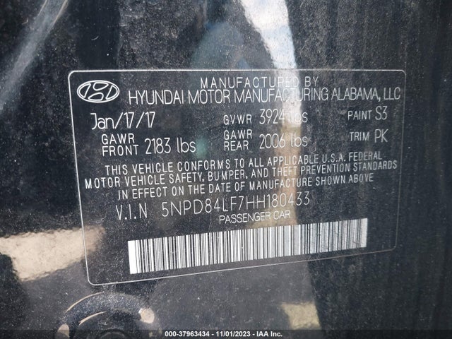 2017 HYUNDAI ELANTRA SE VIN: 5NPD84LF7HH180433